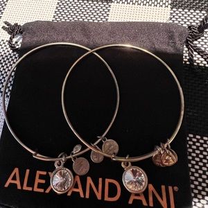 2 Alex and Ani Gold & Silver April clear stone birthstone bangle bracelets